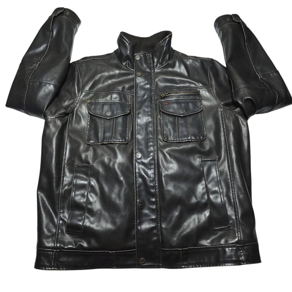 Levi Strauss Sherpa Lined Faux Leather Jacket Mens Large Brown Full Zip Bomber